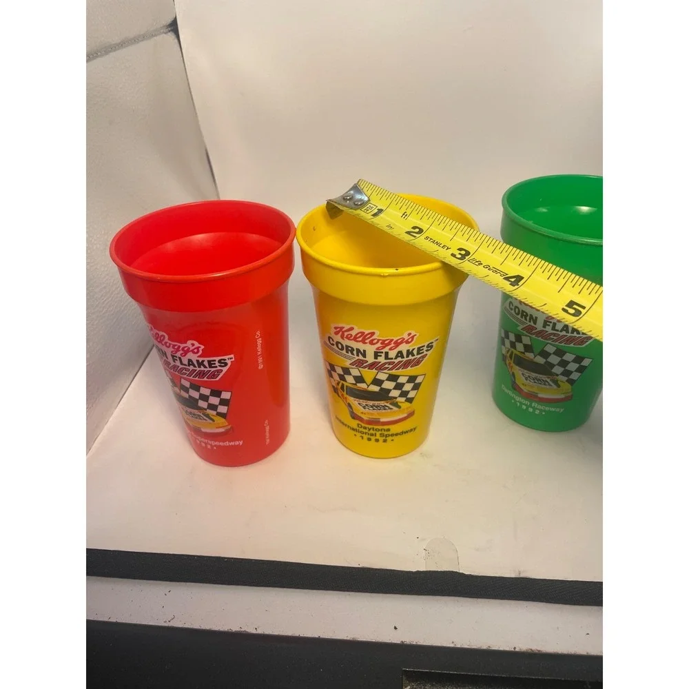 VINTAGE, NASCAR KELLOGG'S CORN FLAKES, (Set of 3), 1992, Plastic Cups.